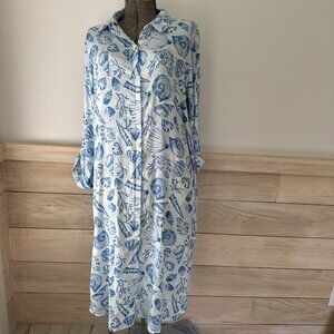 Martha Stewart Beach Coverup Resortware Shirt Linen Blend Seashell Motif Maxi M